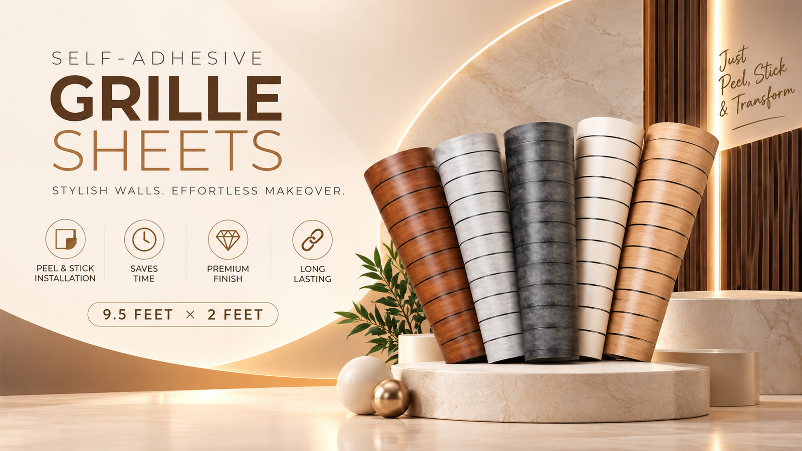 Self-adhesive grille sheets and decorative louvers