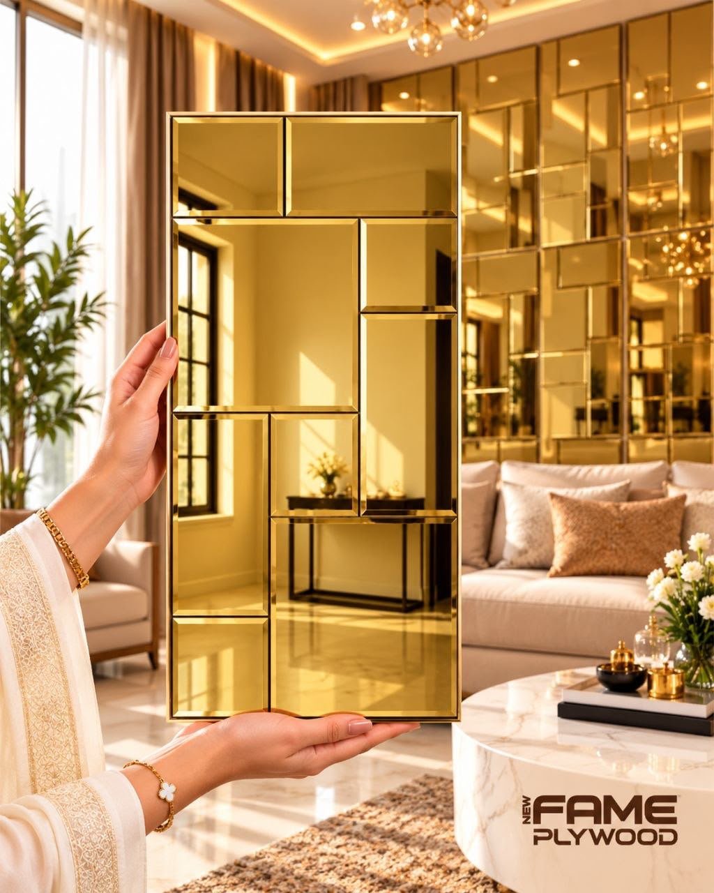 Gold Geometric Self-Adhesive Mirror Tile